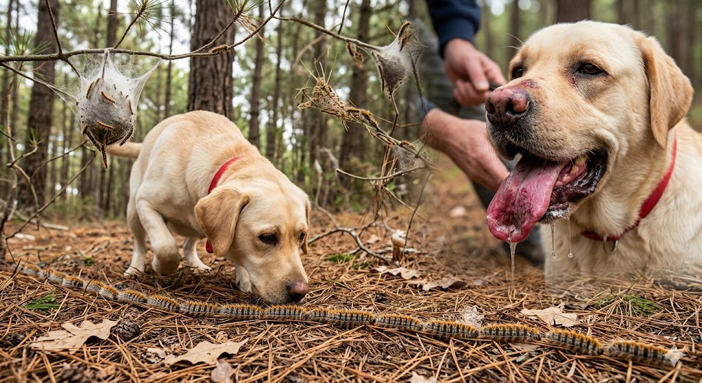 Lagarta do pinheiro e os animais de estimação: perigos reais e o que fazer em Animais de Estimação, Cães lagarta do pinheiro