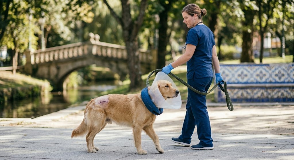 Colar Isabelino em Cães e Gatos: Para Que Serve e Quando é Realmente Necessário em Animais de Estimação, Cães cão passear com colar isabelino