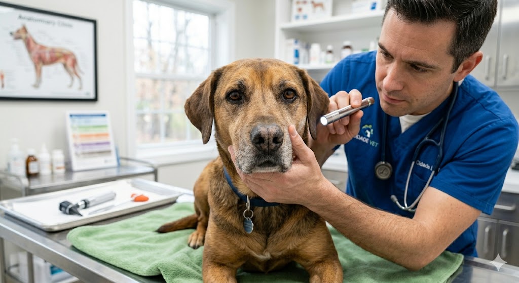 Cão com Nariz Seco é Motivo para Preocupação? Guia de Saúde Canina em Animais de Estimação cão no veterinário